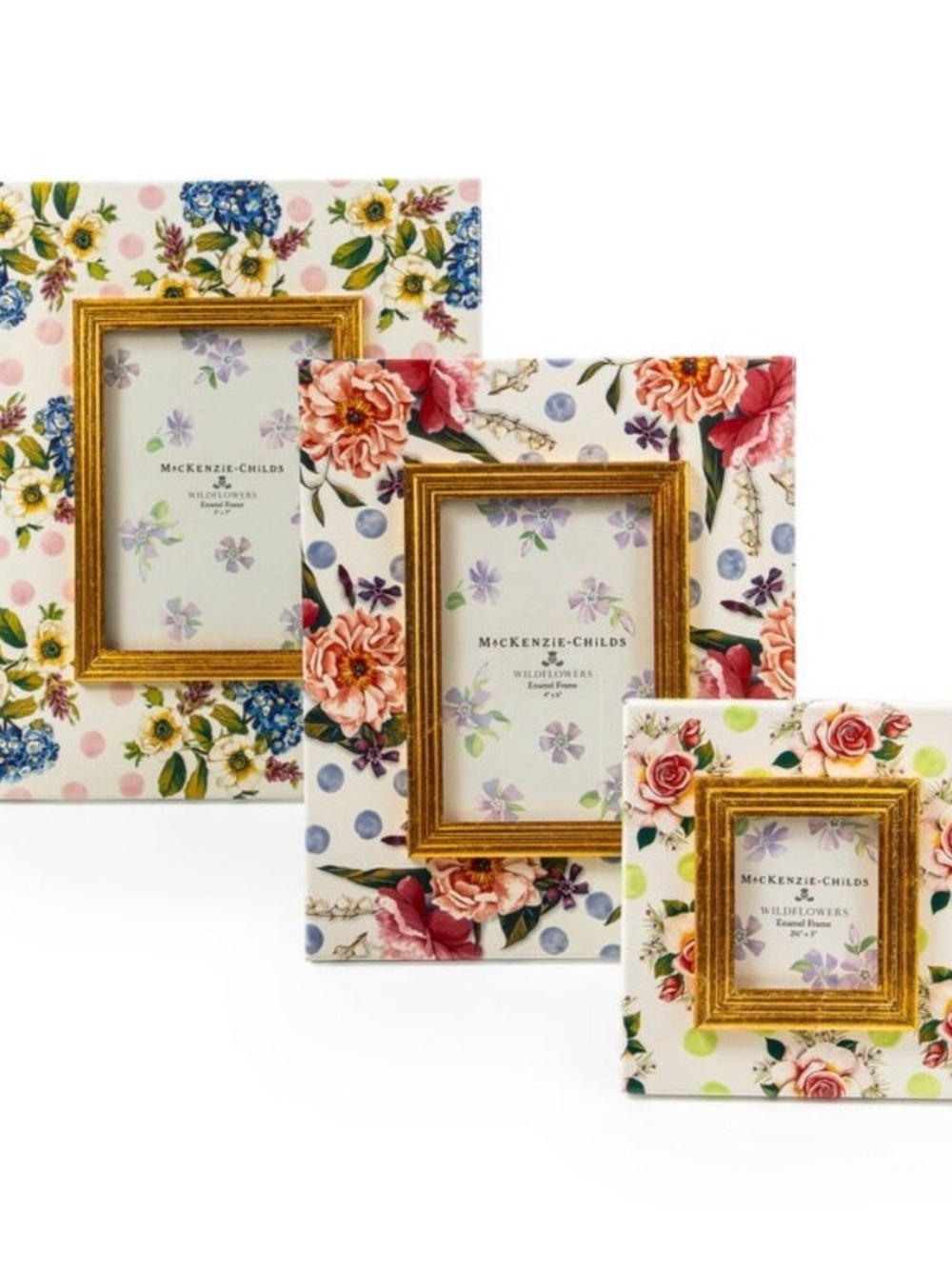 MacKenzie-Childs Gold Floral Frame with Pink Roses and Green Polka Dots - Picture 8 of 8